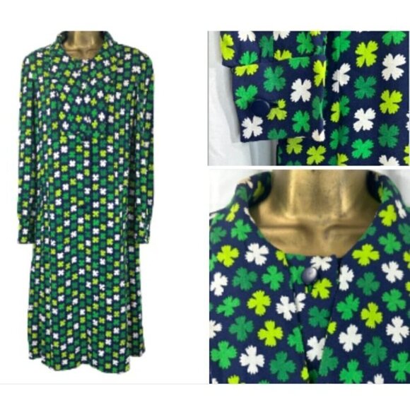 Vintage Givenchy Floral Dress M Secretary Bow Irish Clover Patrick's Kelly Green - Picture 7 of 7
